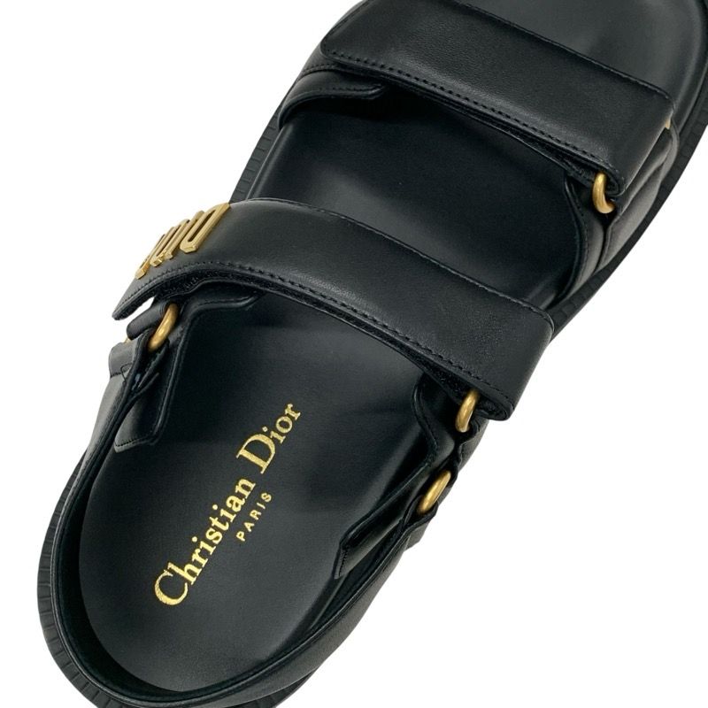 Christian Dioract Sandals Shoes Leather Black Unused Logo Flat