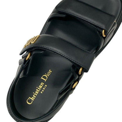 Christian Dioract Sandals Shoes Leather Black Unused Logo Flat