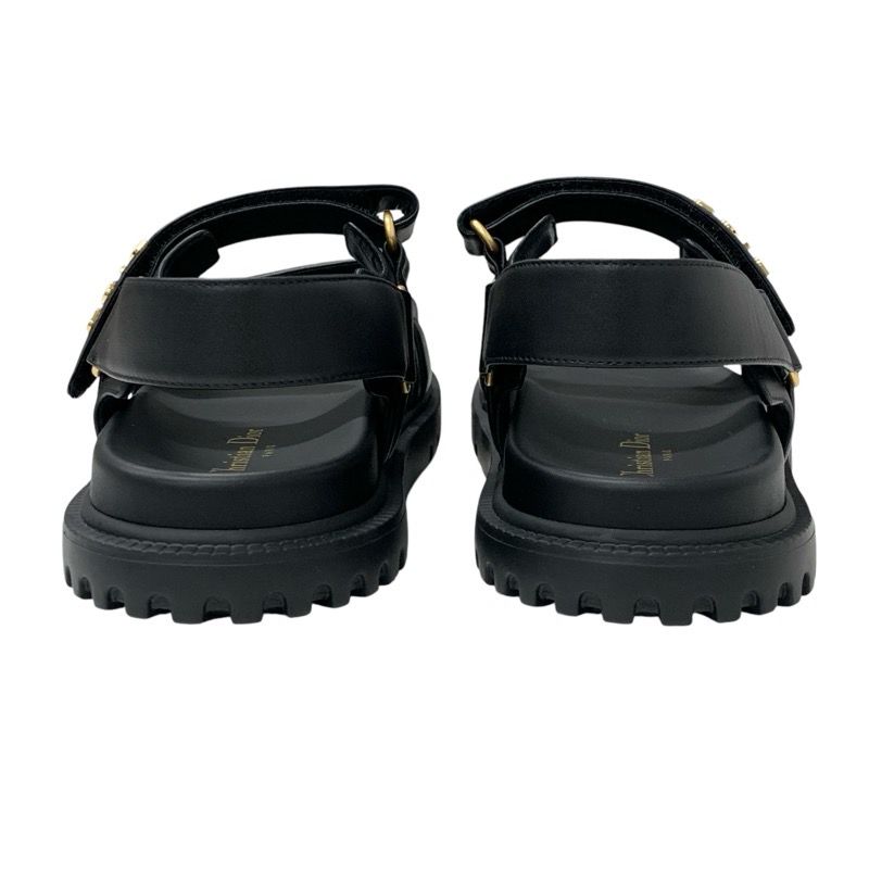 Christian Dioract Sandals Shoes Leather Black Unused Logo Flat