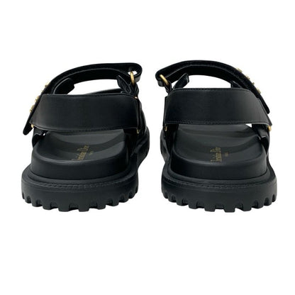 Christian Dioract Sandals Shoes Leather Black Unused Logo Flat