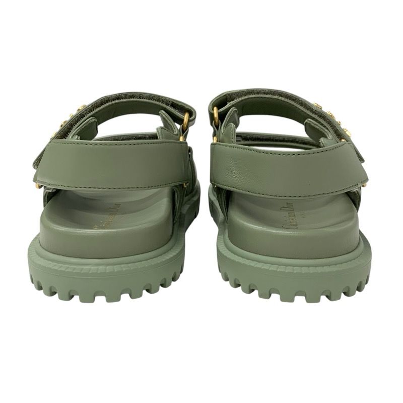 Christian Dioract Sandals Shoes Leather Green Unused Logo Flat