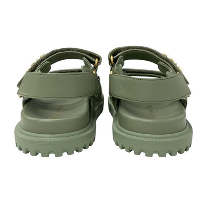 Christian Dioract Sandals Shoes Leather Green Unused Logo Flat