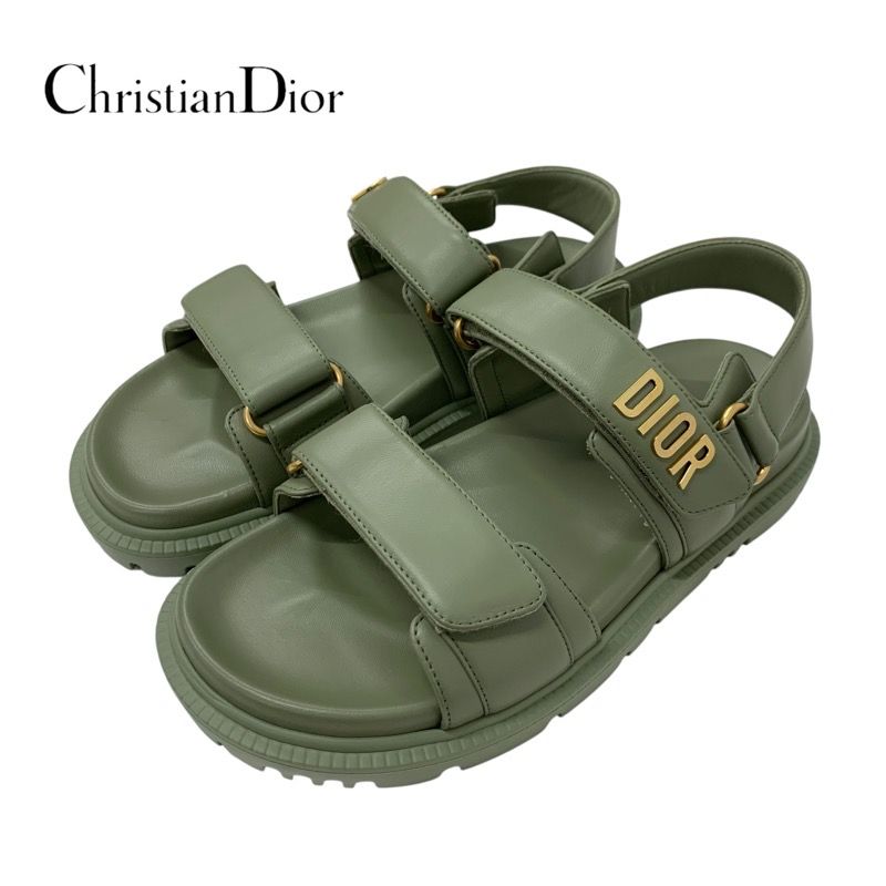 Christian Dioract Sandals Shoes Leather Green Unused Logo Flat