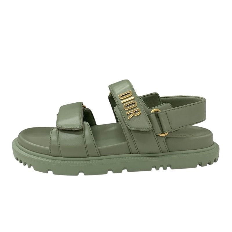 Christian Dioract Sandals Shoes Leather Green Unused Logo Flat