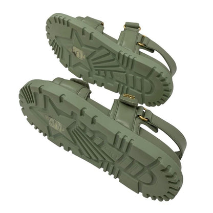 Christian Dioract Sandals Shoes Leather Green Unused Logo Flat