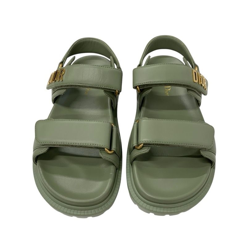 Christian Dioract Sandals Shoes Leather Green Unused Logo Flat