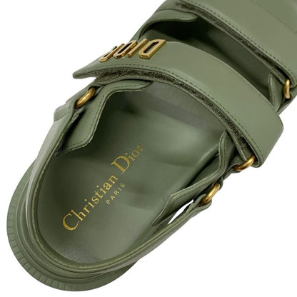 Christian Dioract Sandals Shoes Leather Green Unused Logo Flat