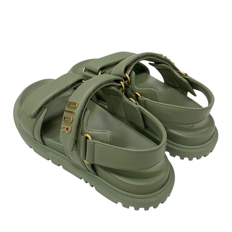 Christian Dioract Sandals Shoes Leather Green Unused Logo Flat