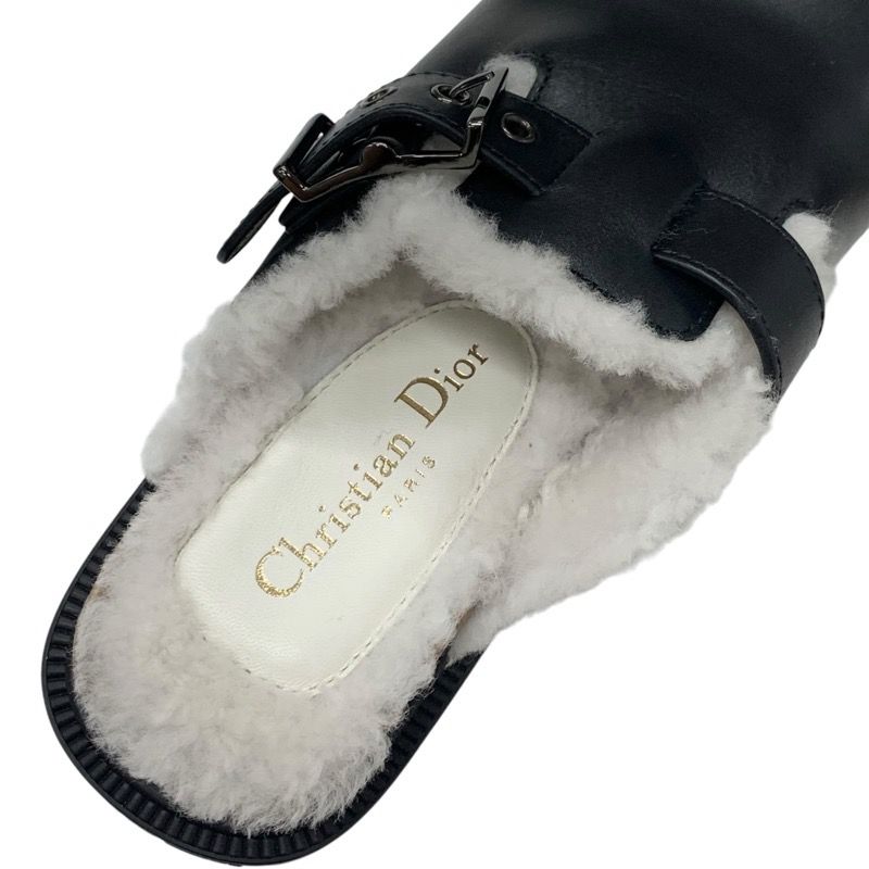 Christian DIOR Quake Sandals Shoes Leather Mouton Wood Black White Unused Mule