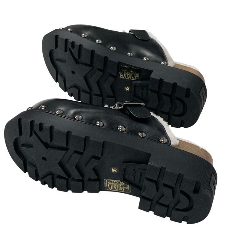 Christian DIOR Quake Sandals Shoes Leather Mouton Wood Black White Unused Mule