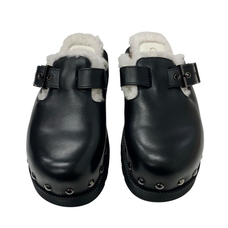 Christian DIOR Quake Sandals Shoes Leather Mouton Wood Black White Unused Mule