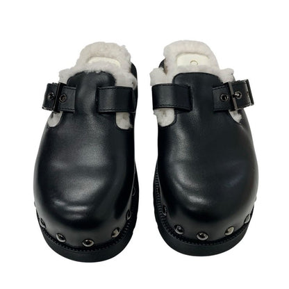 Christian DIOR Quake Sandals Shoes Leather Mouton Wood Black White Unused Mule