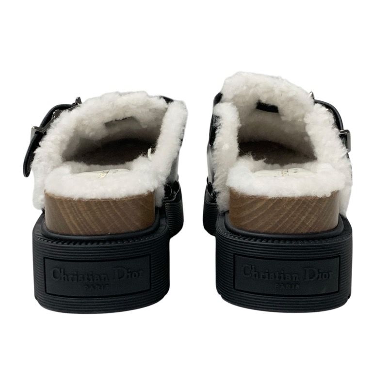 Christian DIOR Quake Sandals Shoes Leather Mouton Wood Black White Unused Mule