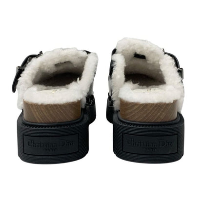 Christian DIOR Quake Sandals Shoes Leather Mouton Wood Black White Unused Mule