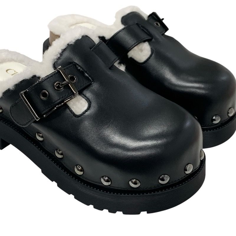 Christian DIOR Quake Sandals Shoes Leather Mouton Wood Black White Unused Mule