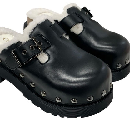 Christian DIOR Quake Sandals Shoes Leather Mouton Wood Black White Unused Mule