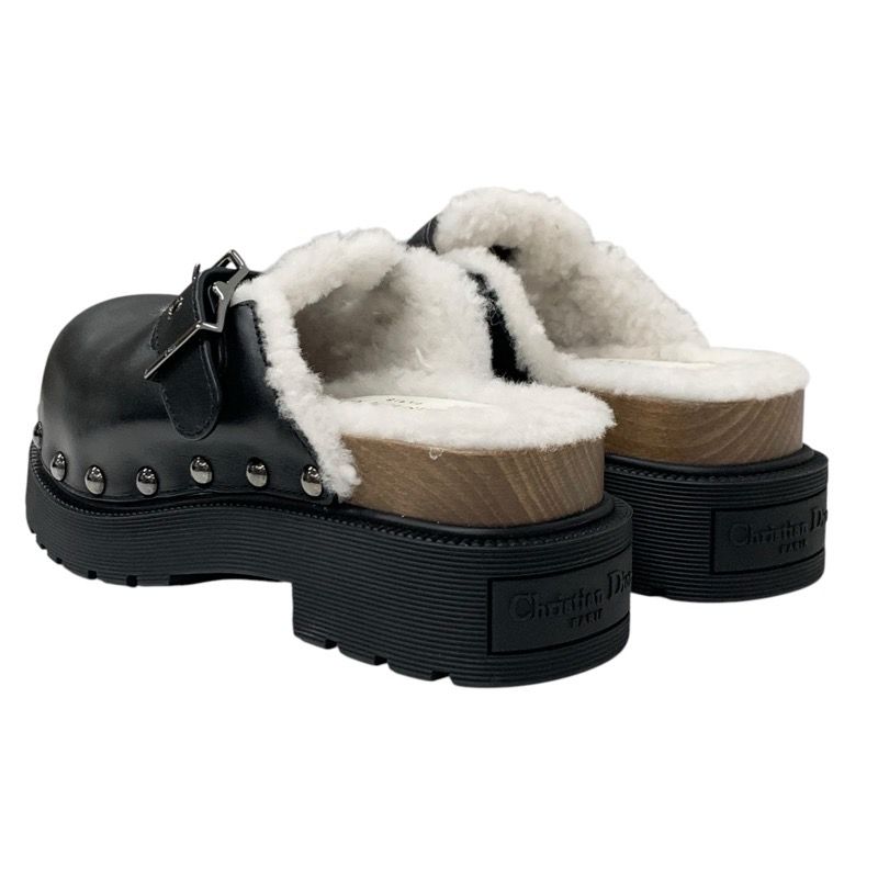 Christian DIOR Quake Sandals Shoes Leather Mouton Wood Black White Unused Mule