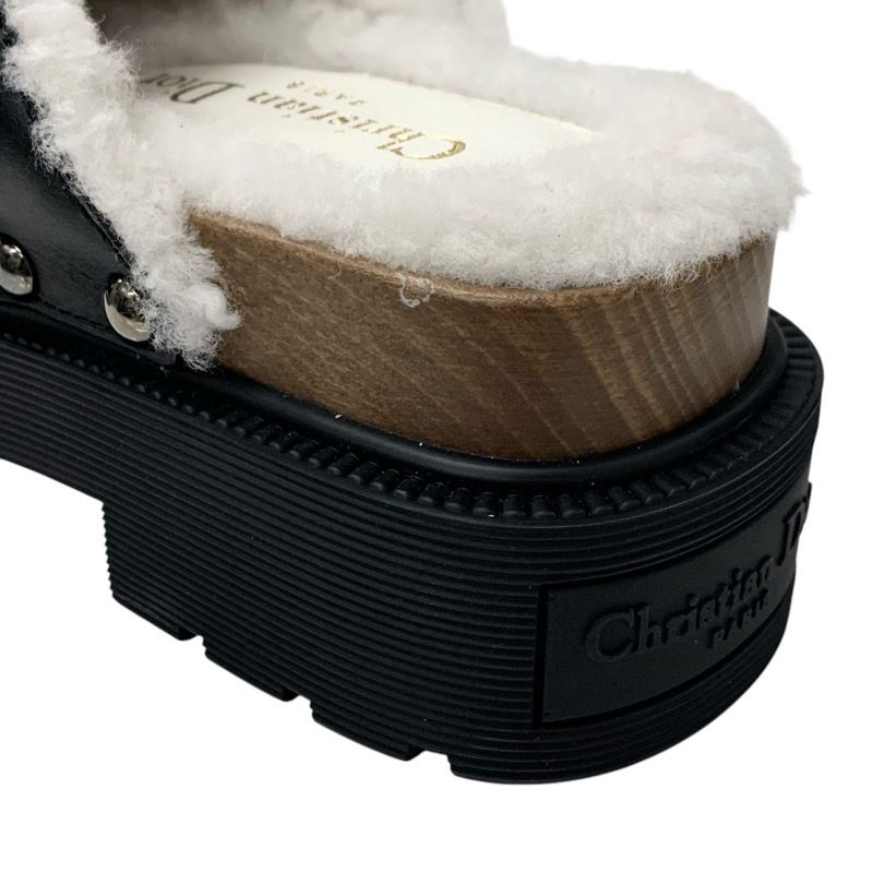 Christian DIOR Quake Sandals Shoes Leather Mouton Wood Black White Unused Mule