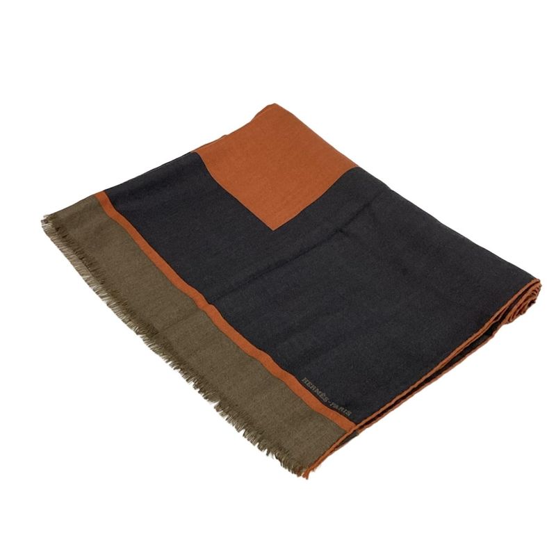 Hermes Shawlexcellent Condition - Dark Brown X Brown X Dark Navy Fringe