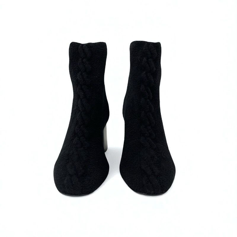 Hermes Volver Boots Short Shoes Knit Chenille Leather Black