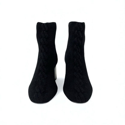 Hermes Volver Boots Short Shoes Knit Chenille Leather Black