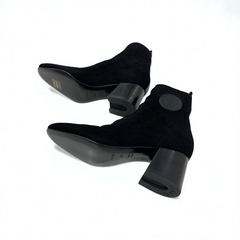 Hermes Volver Boots Short Shoes Knit Chenille Leather Black