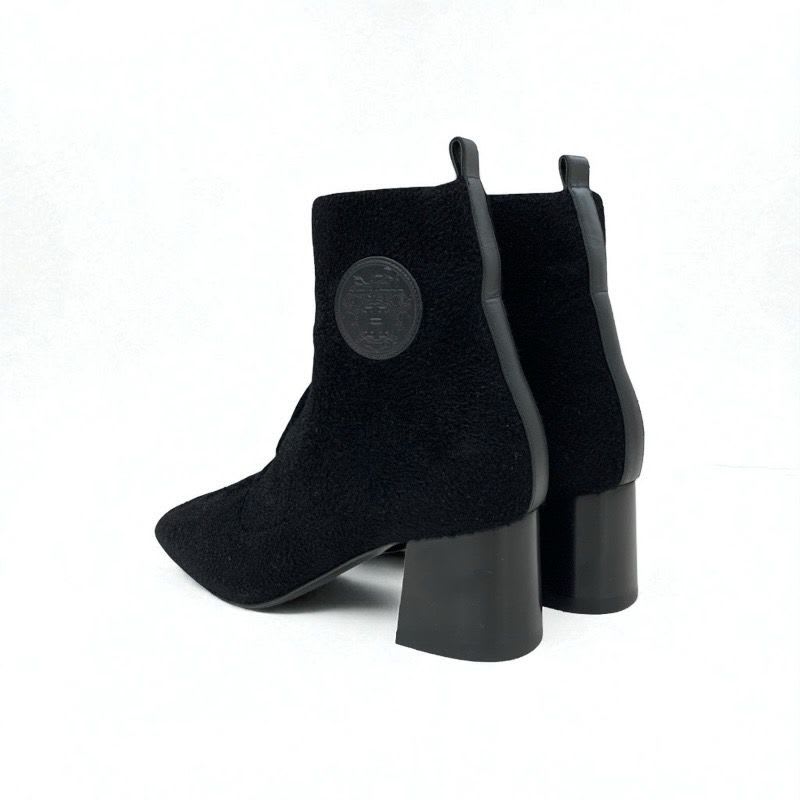 Hermes Volver Boots Short Shoes Knit Chenille Leather Black
