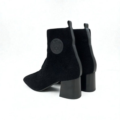 Hermes Volver Boots Short Shoes Knit Chenille Leather Black