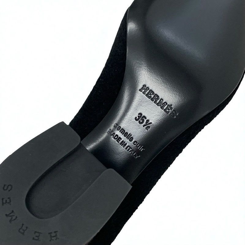 Hermes Volver Boots Short Shoes Knit Chenille Leather Black
