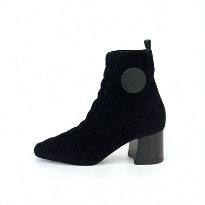 Hermes Volver Boots Short Shoes Knit Chenille Leather Black