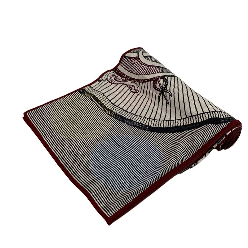 Hermes Shawl - Bordeaux X White X Multi Double Jeu Suite Et Poursuite Aw 2017