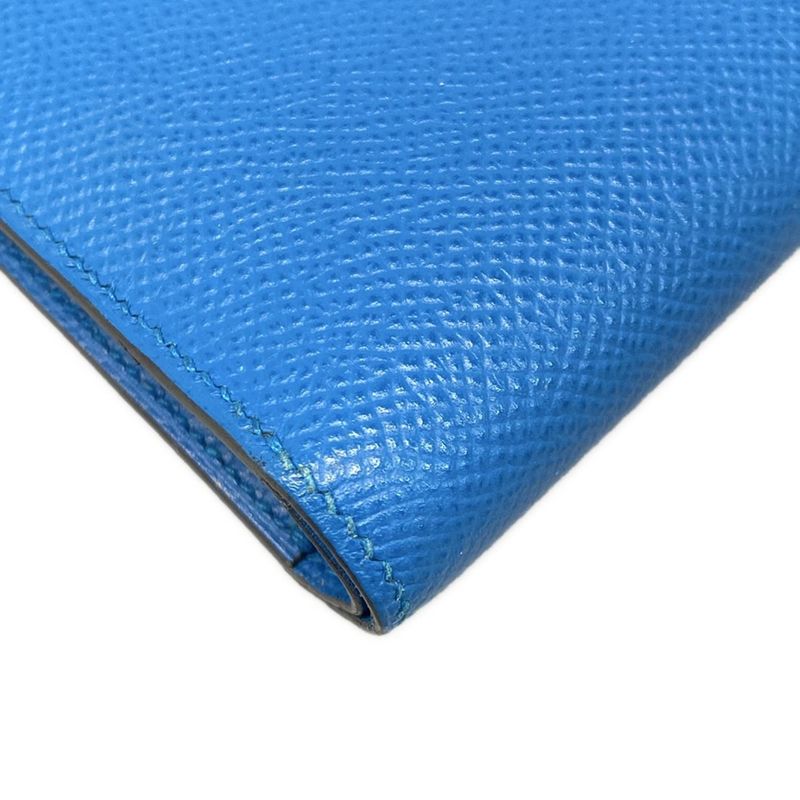 Hermes Bifold Wallet Bearn Compact Blue Zanzibar New Shape Hardware Silver