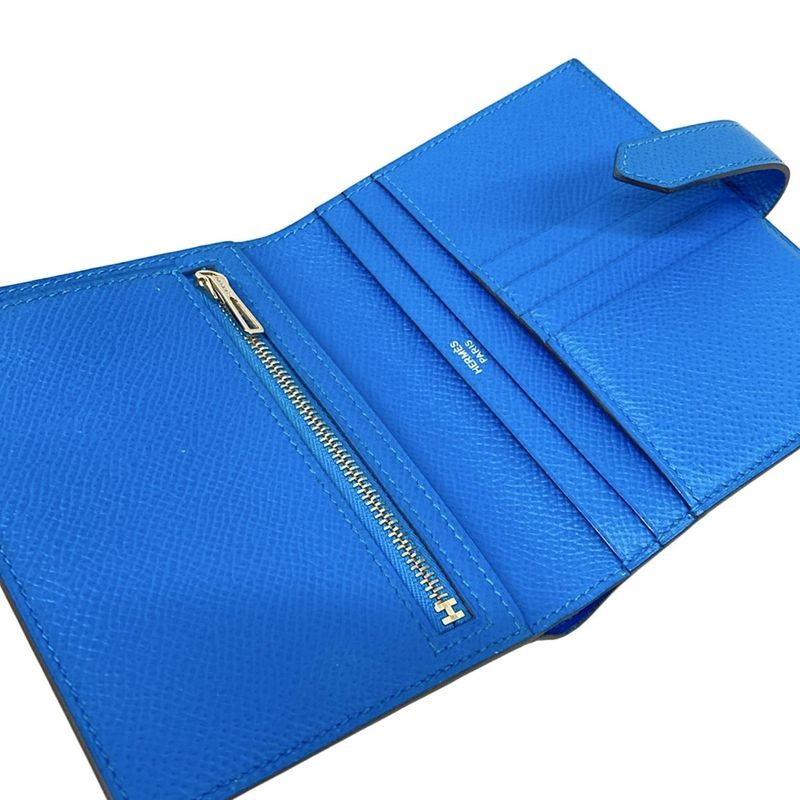 Hermes Bifold Wallet Bearn Compact Blue Zanzibar New Shape Hardware Silver