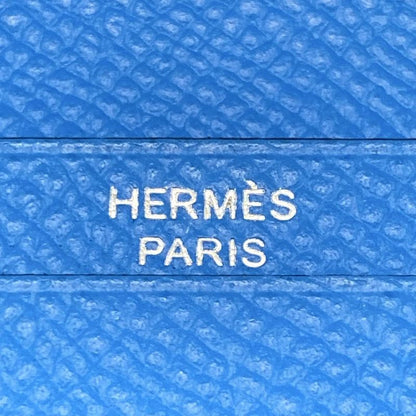Hermes Bifold Wallet Bearn Compact Blue Zanzibar New Shape Hardware Silver