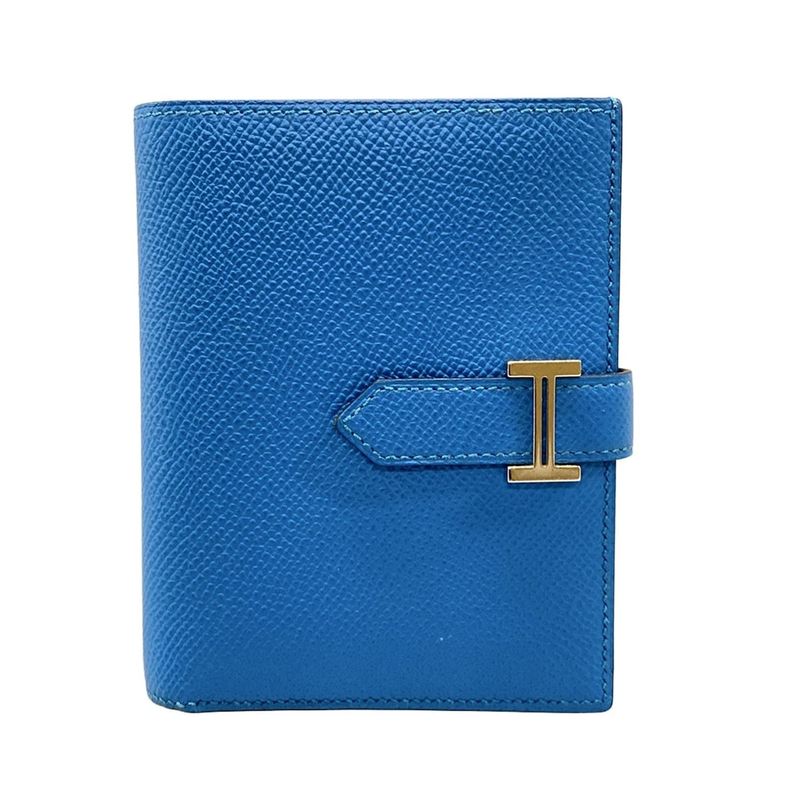 Hermes Bifold Wallet Bearn Compact Blue Zanzibar New Shape Hardware Silver