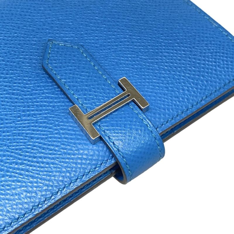 Hermes Bifold Wallet Bearn Compact Blue Zanzibar New Shape Hardware Silver