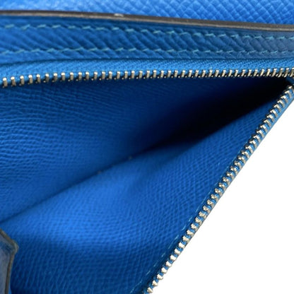 Hermes Bifold Wallet Bearn Compact Blue Zanzibar New Shape Hardware Silver