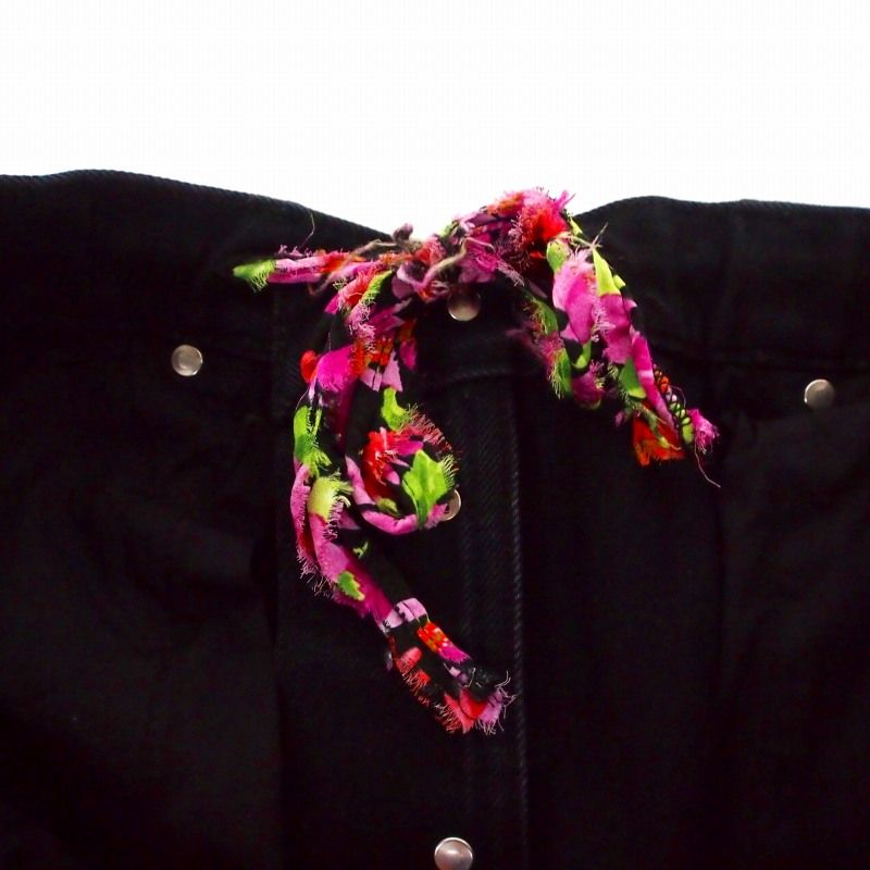 Balenciaga Flower Design Drawcord Wight Baggy Denim Pants Jeans XS Black 814161