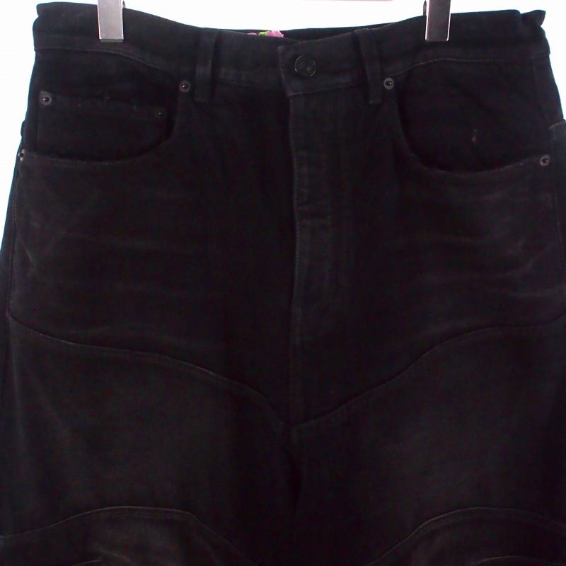 Balenciaga Flower Design Drawcord Wight Baggy Denim Pants Jeans XS Black 814161