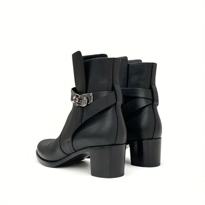 Hermes Frenchie Boots Short Shoes Leather Black Silver Kelly Hardware