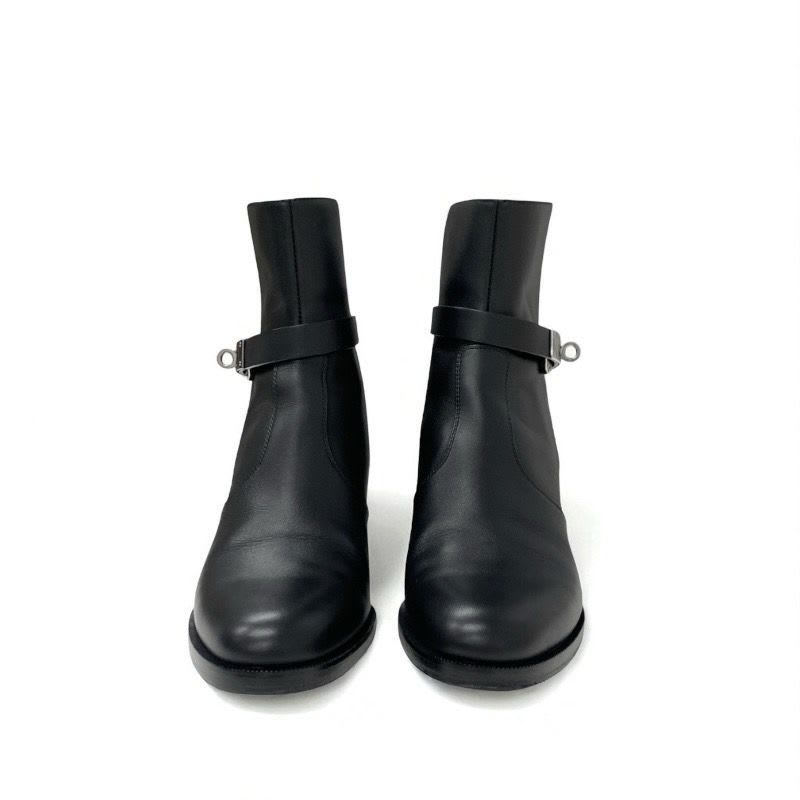 Hermes Frenchie Boots Short Shoes Leather Black Silver Kelly Hardware