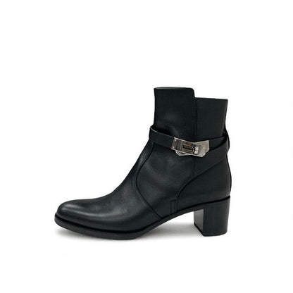 Hermes Frenchie Boots Short Shoes Leather Black Silver Kelly Hardware
