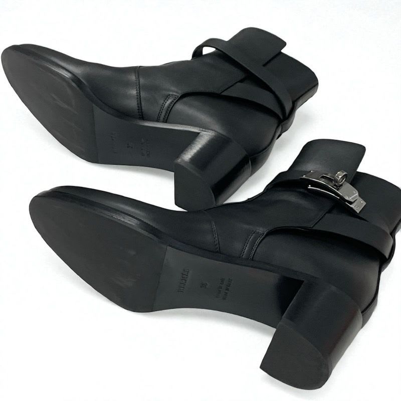 Hermes Frenchie Boots Short Shoes Leather Black Silver Kelly Hardware