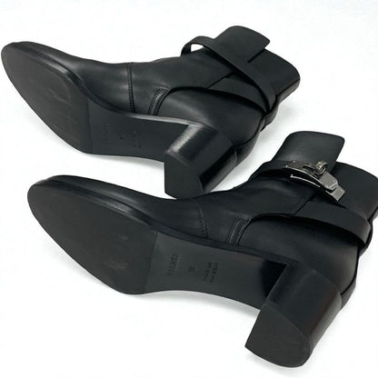 Hermes Frenchie Boots Short Shoes Leather Black Silver Kelly Hardware