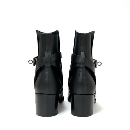 Hermes Frenchie Boots Short Shoes Leather Black Silver Kelly Hardware