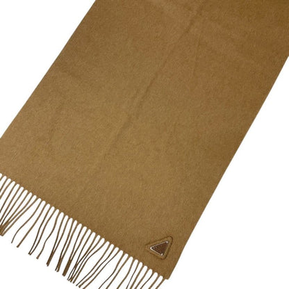 Prada Scarf Silk Camel Silver Triangle Logo Shawl