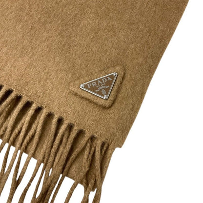 Prada Scarf Silk Camel Silver Triangle Logo Shawl