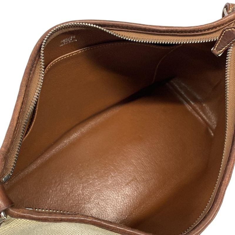 Hermes Berline MM Ivory and Brown Silver Hardware Leather