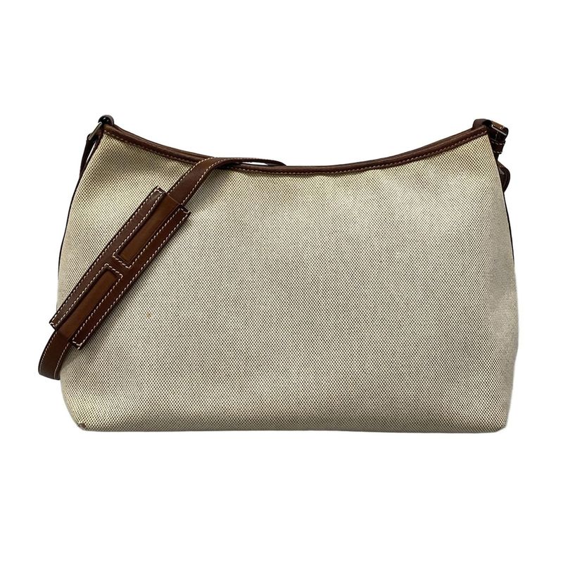 Hermes Berline MM Ivory and Brown Silver Hardware Leather