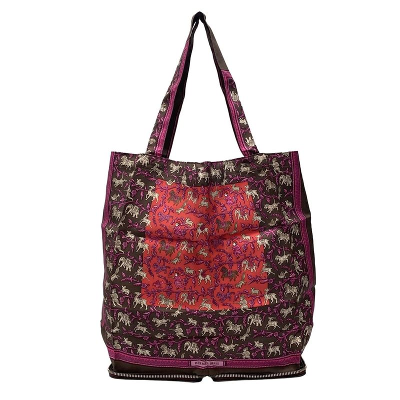 Hermes Tote Bag Excellent Condition Silky Pop Bordeaux Silver Hardware Foldable